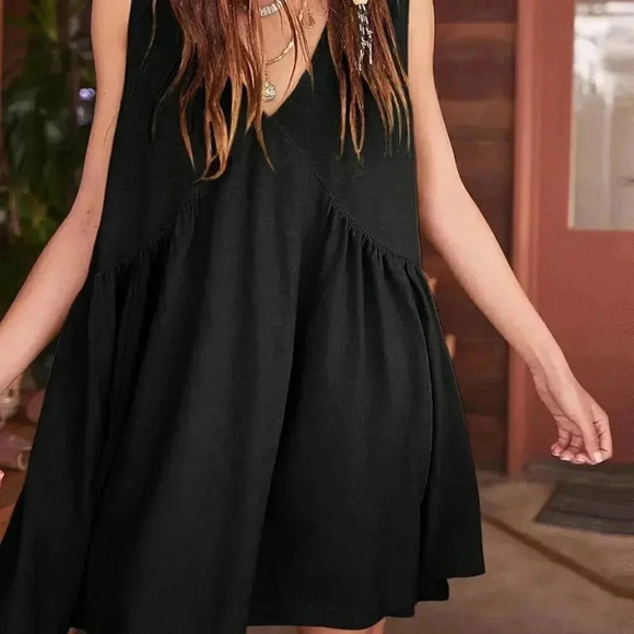 COPY - V-Neck Mini Dress - Casual Ruffle Hem - Picture 4 of 9